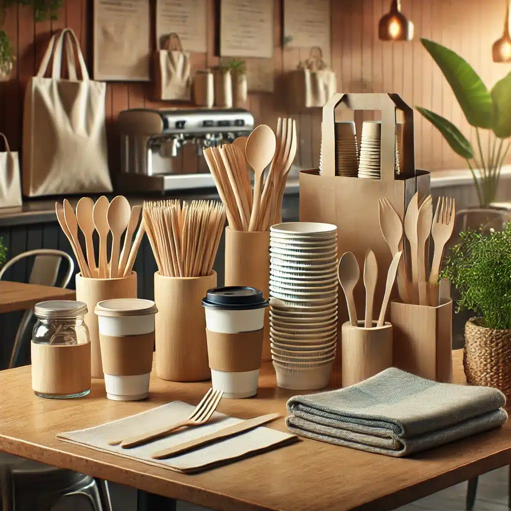 Utensilios ecológicos en cafetería moderna y sostenible | EDECOMERCIAL