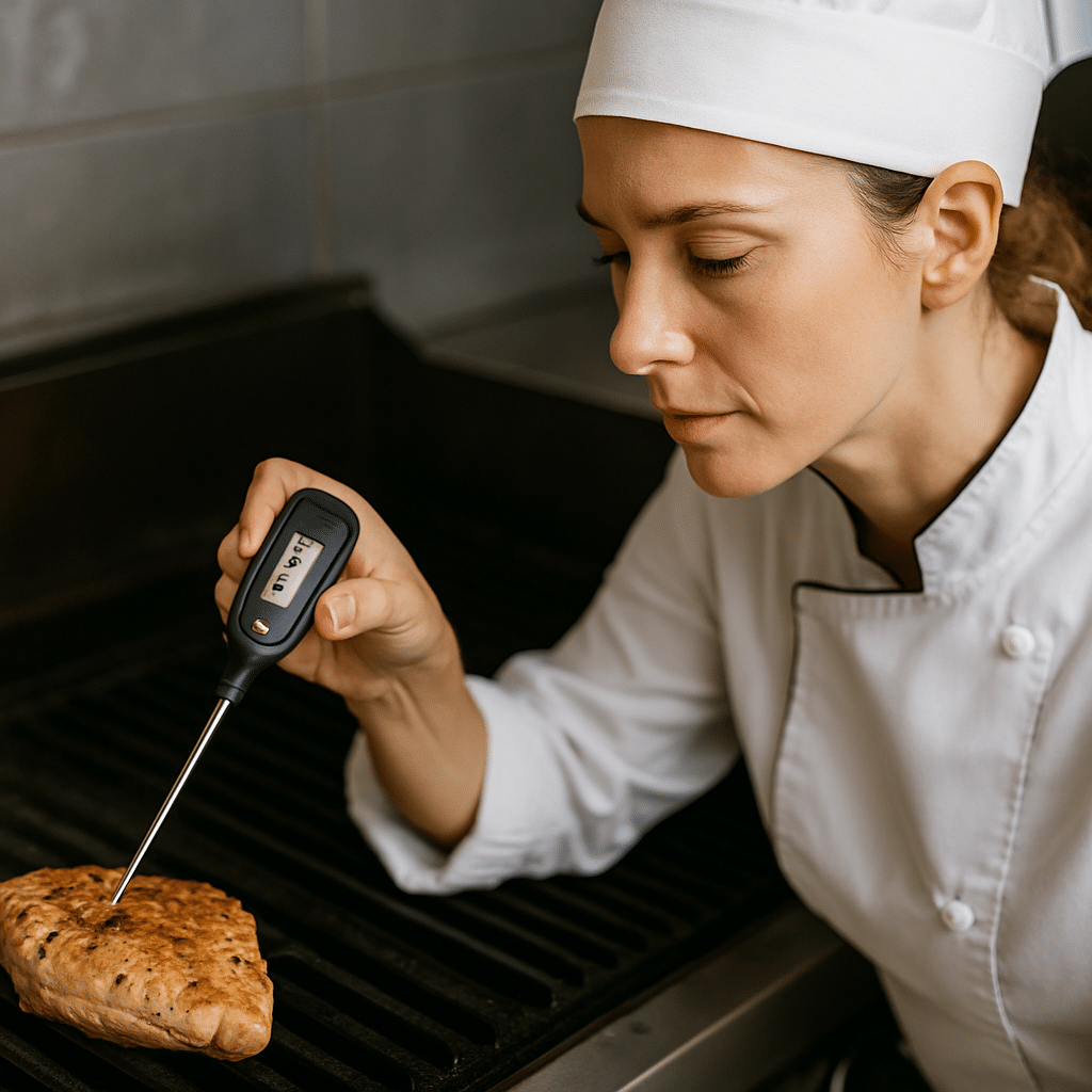 Chef revisando temperatura en parrilla para satisfacción del cliente | Edecomercial